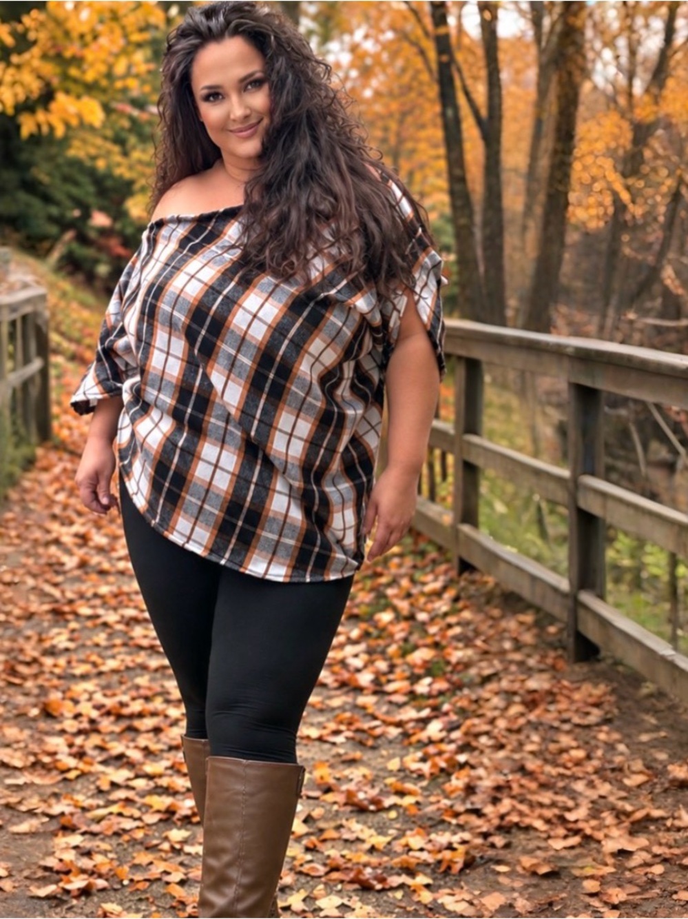 Wool Blend Plaid Off Shoulder Top | Oversized Fall Poncho Blouse by Bazzybears